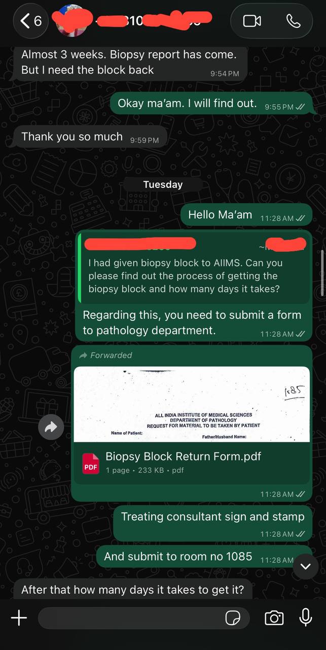 Information on Tissue Block collection, AIIMS